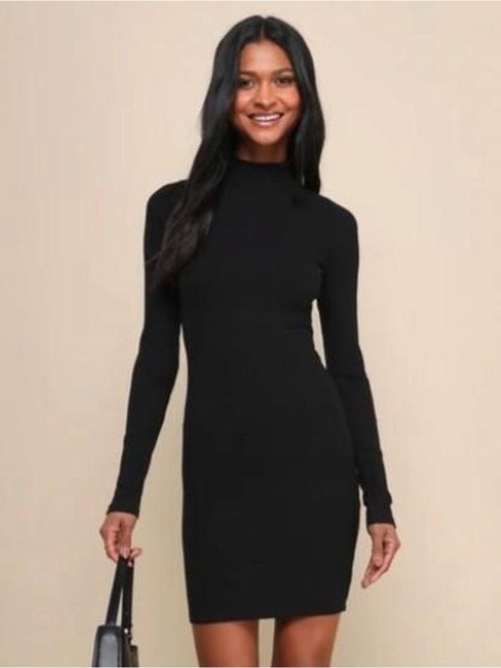 Lulu’s black ribbed turtleneck long sleeve mini dress